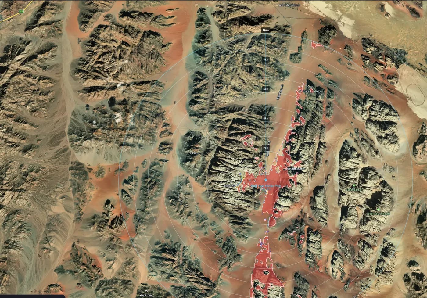 Ground radar detection probability following a desert wadi in Wadi Rum, Jordan